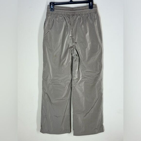 Good American Wide Leg Track Pant in Taupe Drawstring Sheen Size 1/Small - Picture 3 of 10